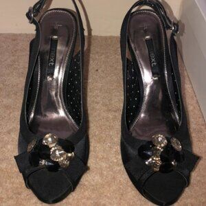 Elegant Black Embellished Slingback High Heels